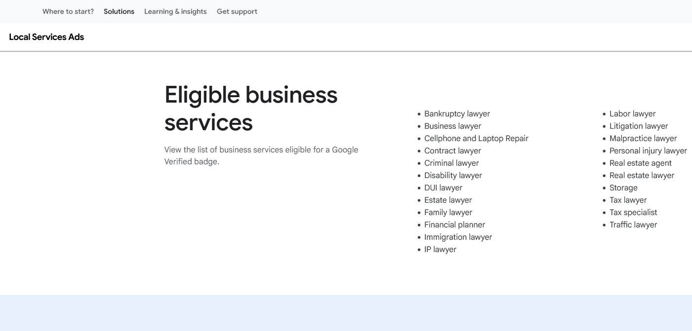Local Service Ads Eligible Businesses